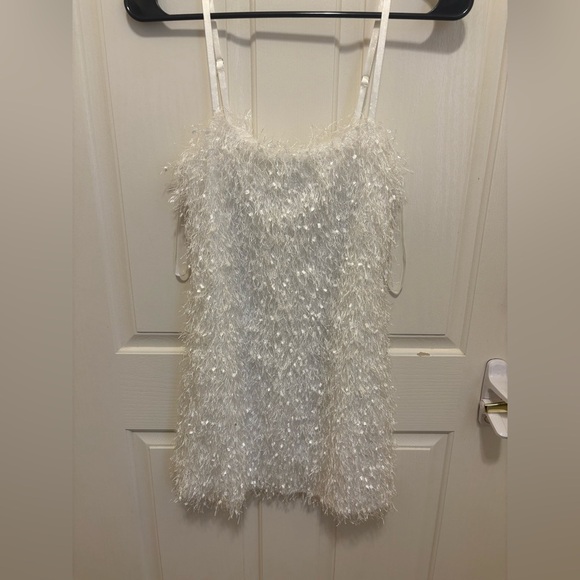 Lulus white feather fringe mini dress size xs homecoming party dress - Picture 9 of 9